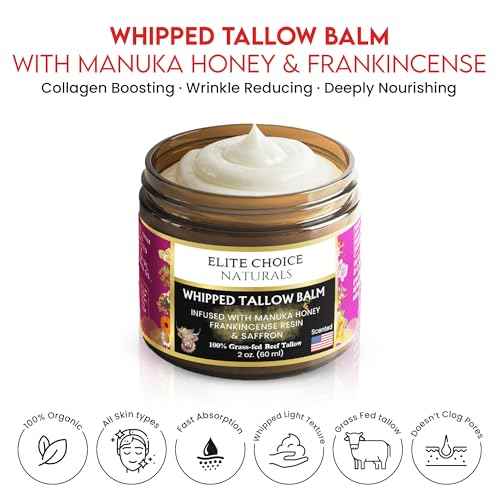Whipped Tallow Honey Balm ? Grass-Fed Beef Tallow infused with Organic Manuka Honey, Rosehip, Jojoba & Olive Oils ? Nourishing Face, Neck & Body Lotion, 100% Organic (Frankincense Scent - 2 oz)