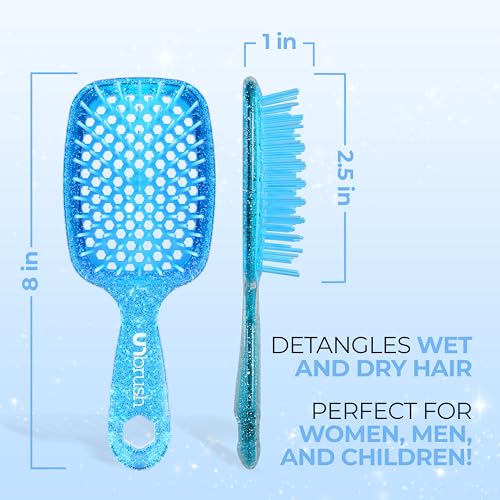 FHI Heat UNbrush Detangling Brush for Pain-Free Brushing on All Wet or Dry Hair Types — Durable DuoFlex Anti-Static Bristles, Lightweight Handle, Vented Hair Brush, Sapphire Blue