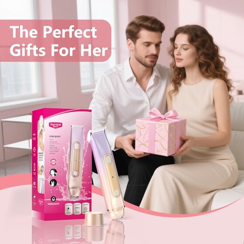 Bikini Trimmer for Women: 2-in-1 Electric Razor for Pubic Hair & Body, IPX7 Waterproof Cordless Shaver for Sensitive Skin, Professional 10,000 RPM Rechargeable Groomer for Face, Legs (Rose Gold)