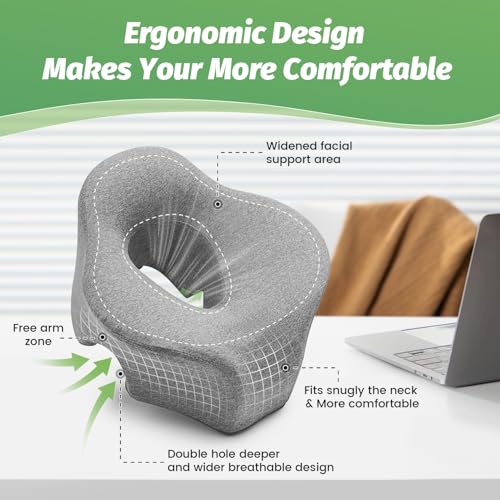 Face Down Pillow Massage Headrest for Bed, Dual Exhaust Holes Memory Foam BBL Massage Pillow for Professional Massage Table Equipment -Dark Grey