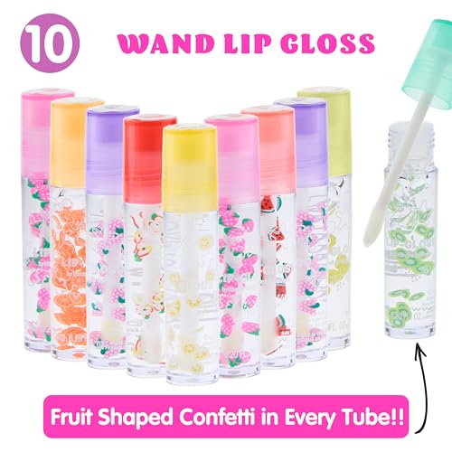 10-Pack Fruity Lip Gloss Set with Carrying Case for Kids