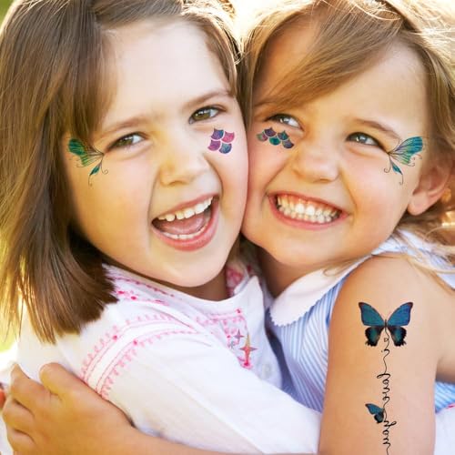 Glitter Butterfly Temporary Tattoos - 15 Sheets for Face & Body