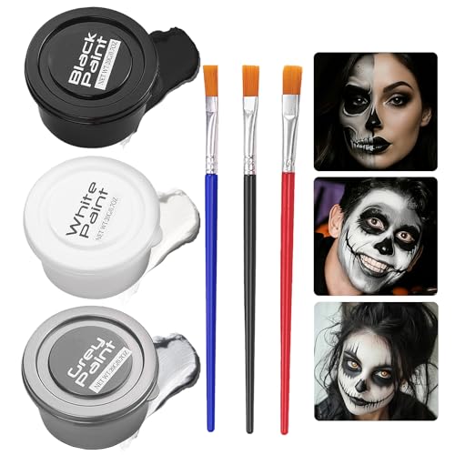 White Black Grey Face Paint Kit with Brushes for Halloween & Cosplay