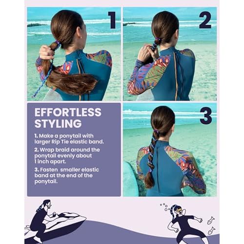 Rip Tie 24" x 3mm Extra Hold Soft Hair Tie for Women, 5 Pack Multicolor ? Tangle Free Ponytail Holders ? Prevents Hair Damage ? Ideal for Activities like Surfing, Exercising, Running, and More