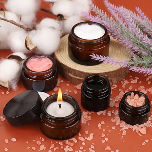 Accmor 10 Pcs Amber Glass Jars with Lids & Spatulas - Leak-Proof Travel Containers for Creams & Lotions