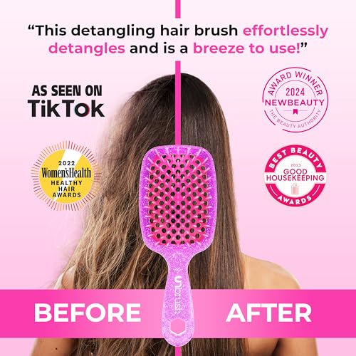 FHI Heat UNbrush Detangling Brush for Pain-Free Brushing on All Wet or Dry Hair Types — Durable DuoFlex Anti-Static Bristles, Lightweight Handle, Vented Hair Brush, Rose Quartz Pink