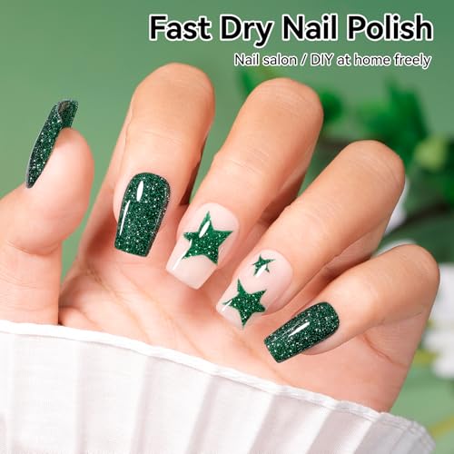 Glitter Green Nail Polish - Quick Dry, Vegan Formula