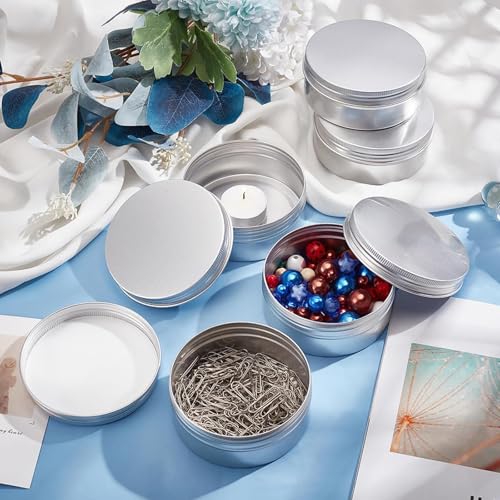 50 Pcs Aluminum Tins with Screw Lid, 3.38 OZ Metal Tins Candle Containers Round Tin Containers for Salve Candle Cosmetic Spices Jewelry Beads, Silver