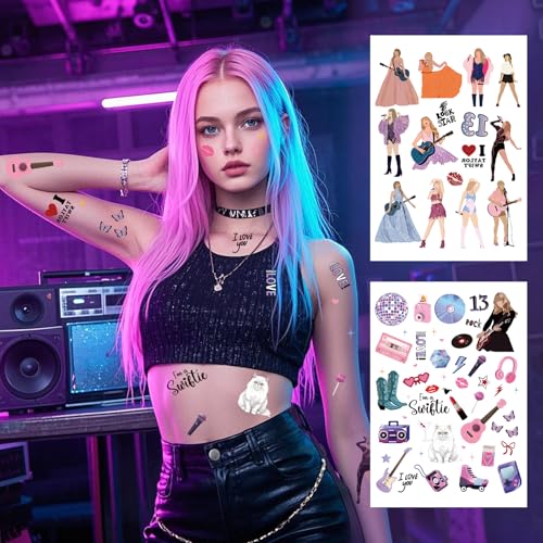 Singer Music Glitter Temporary Tattoos, 6 Sheets