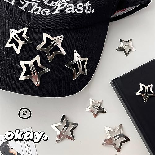 Star Hair Clips 2000s Y2K Snap Hair Barrettes Non Slip Star Hair Accessories Silver Metal Hair Clips for Girls Women -20 PCS 1.18", 1.57"