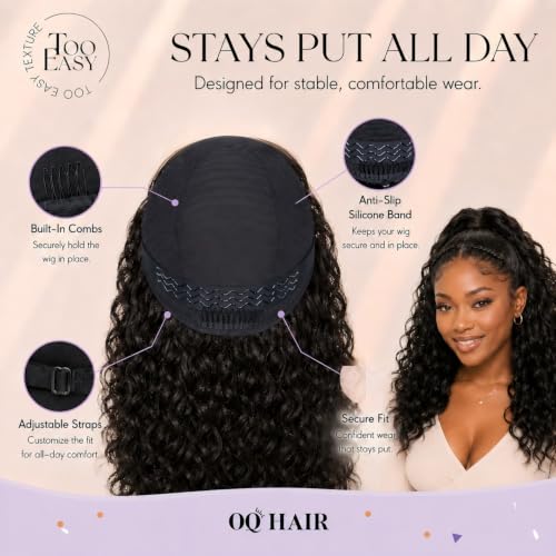 OQ Loose Curly Half Wig Human Hair 24 Inch - Natural Look, Glueless Style