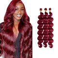 Red #99J Body Wave Human Hair Bundles 28-32 Inch Burgundy Bundle - WuvuSnm