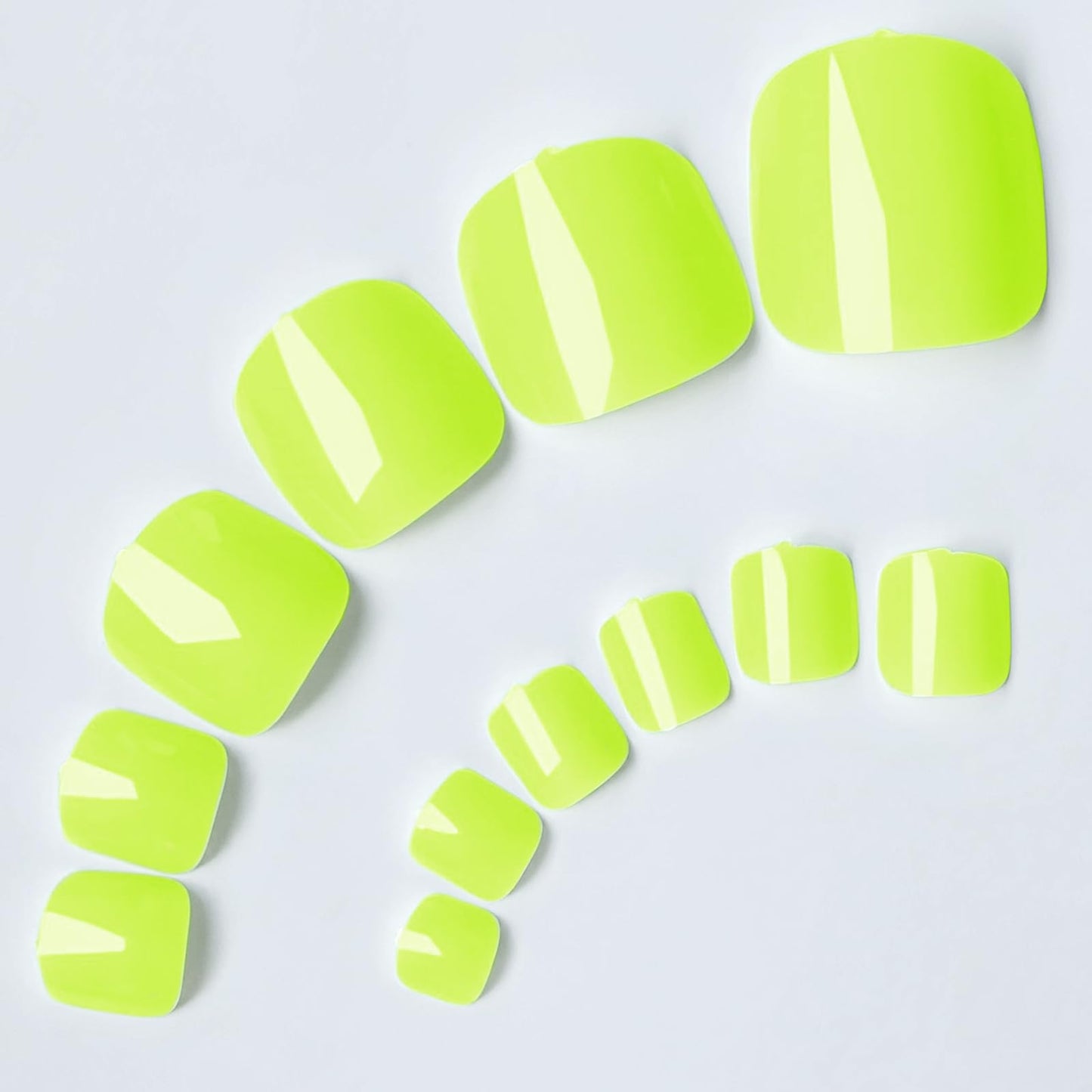 LuckForever Short Press on Toenails 240pc Glossy Neon Yellow Press on Toenails Short Square Fake Toe nails Full Cover 10 Nail Adhesive Tabs,Small Wooden Sticks & Nail Files False Toenails for Women