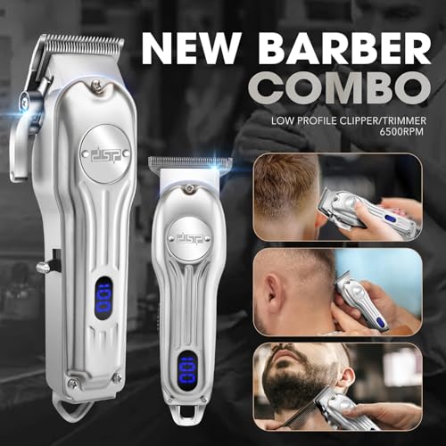 DSP Professional Hair Clipper for Men, Clipper and Trimmer Set - Electric Clipper for Hair Cutting, Cordless Barber Clipper Set with LED Display for Men Gift (Silver)