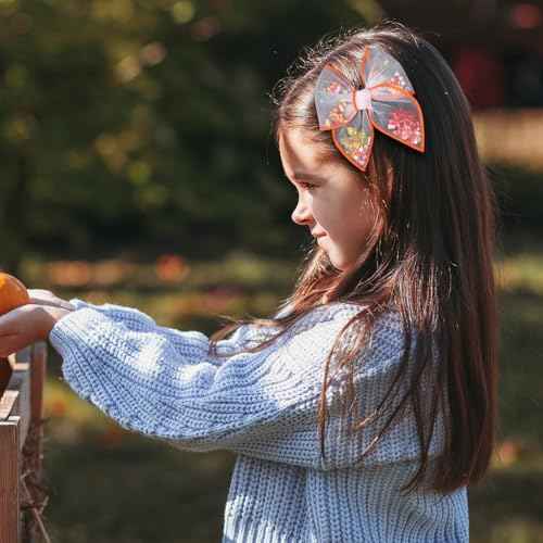 Fall Thanksgiving Turkey Mesh Tulle Hair Bow Clips for Girls, 2Pcs 4" Mushroom Shaker Fable Bow Cheer Barrettes,Autumn Holiday outfit Dress Decor Accessory for Teens Kids Toddler Gift