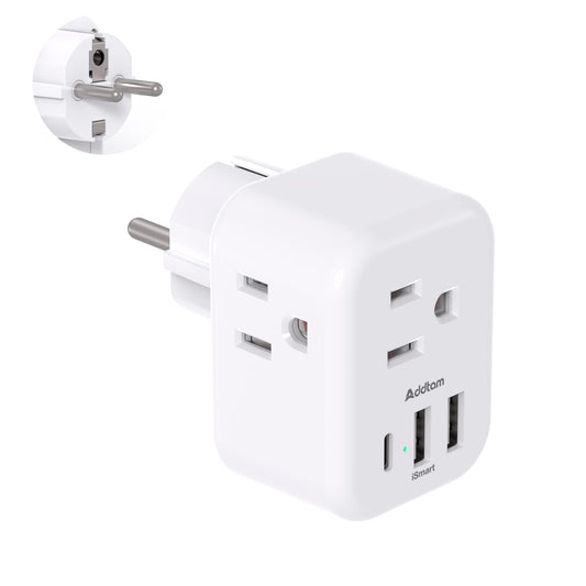 Germany France Travel Plug Adapter, 3 Outlets and 3 USB Charging Ports(1 USB C), Addtam Type E/F International Power Adapter, Travel Essentials US to Europe France Germany South Korea Netherlands