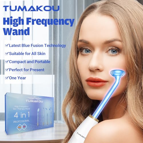 TUMAKOU High Frequency Facial Wand with 4 Neon + Argon Tubes