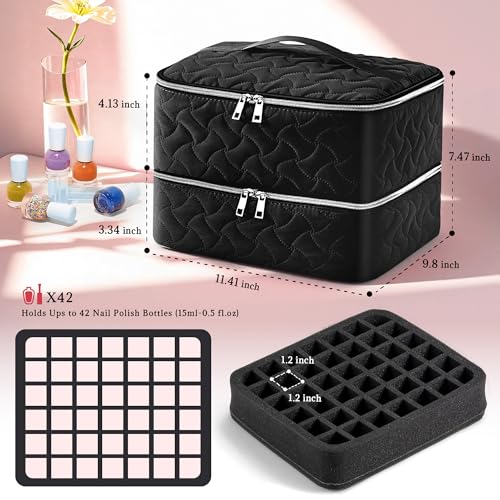 DreamGenius Nail Polish Organizer Bag - Holds 42 Bottles, Black