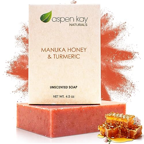 Manuka Honey & Turmeric Soap Bar for Body & Face, Made In USA with Natural & Organic Ingredients - Gentle For All Skin Types – 4.5 Ounce Bar