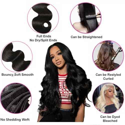 Human Hair Bundles Body Wave Bundles Human Hair 12a Grade 100% Unprocessed Brazilian Virgin Hair Body Wave 3 Bundles Human Hair Extensions For Black Women Natural Color 20 22 24 Inch