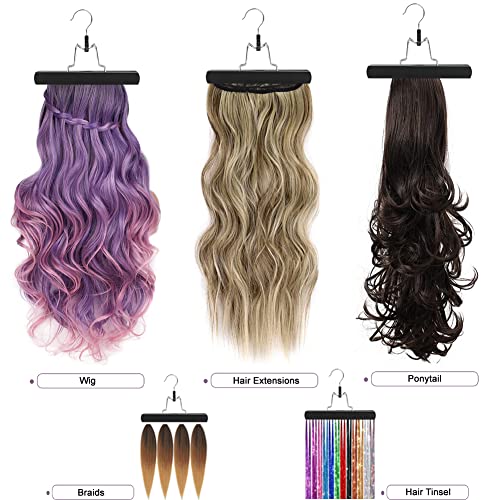 2Pcs Hair Extension Storage Bag with Wooden Hanger, 31.5 Inch