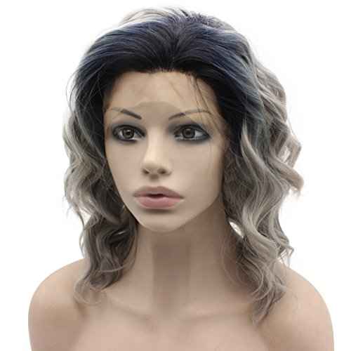 MX angel Shoulder Length Heat Friendly Synthetic Lace Front Stylish Ombre Gray Wig