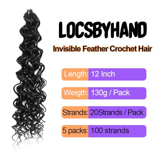 LOCSBYHAND Synthetic Curly Feather Crochet Hair 12 Inch 100 Strands - 1B