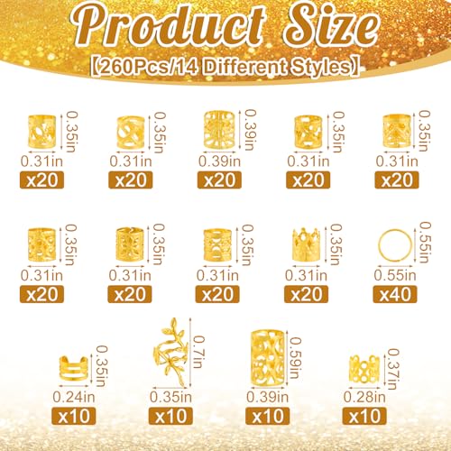 Gold Hair Jewelry Set 260 Pcs Braids Locs Rings Cuffs Clips