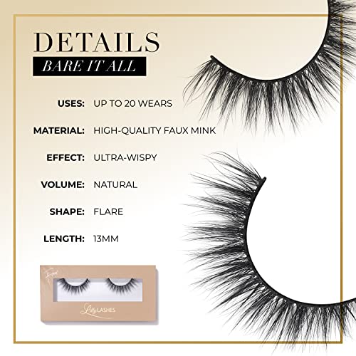 Lilly Lashes Everyday Bare it All Natural Lashes, Faux Mink Natural Eyelashes, False Eyelashes Everyday Use, Cat Eye Lashes, Individual Lashes Reusable up to 20x, No Lash Glue Included (13mm)