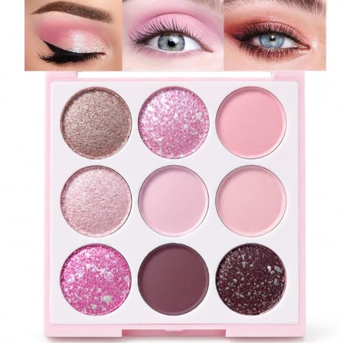 Pink Eyeshadow Palette 9 Colors Matte Shimmer Glitter