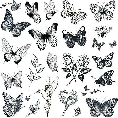 Tazimi Black Butterfly Temporary Tattoos for Women (6 Sheets)