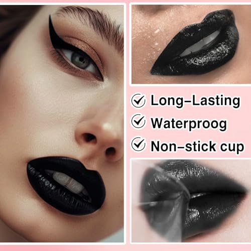 Black Matte Lipstick Lip Liner Gloss Set - Waterproof & Long-Lasting