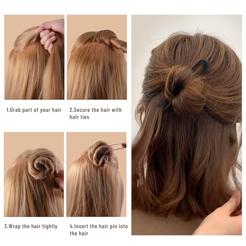 Black 6-Pack Metal French Hair Pins for Women U-Shape 3.9 Inch - Easy Styling