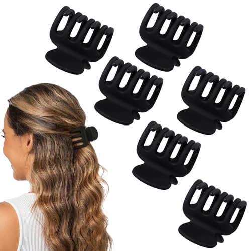 Mini Claw Clips for Thin Hair - 6 Pack Black Matte