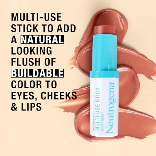 Neutrogena Hydro Boost Hydrating Multi-Use Makeup Stick with Hyaluronic Acid, Gentle Multi-Use Colored Makeup Balm to Brighten Lips, Cheeks & Eyes, Non-Comedogenic, Temptation, 0.26 oz