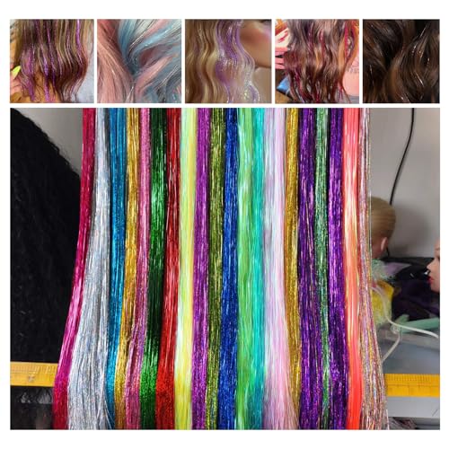 Fairy Hair Tinsel Extensions Kit - 18 Colors, 48 Inches, 8000 Strands