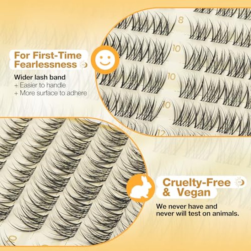8-12MM Natural Cluster Lashes Clear Band Wispy Eyelash Extensions