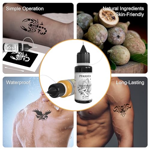 Temporary Tattoo Kit - 12 Color Inks & 49 Stencils