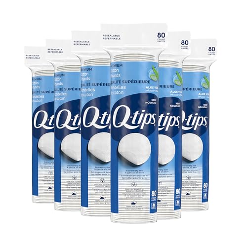Q-tips Premium 100% Cotton Rounds, Lint-Free Makeup Pads (6 Pack, 480 Ct)