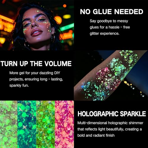 4-Pack UV Glow Body Glitter Gel – Neon Rave Accessories
