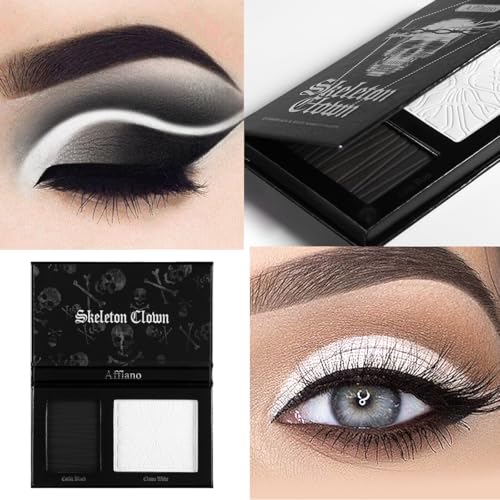 Goth Makeup Palette, Black White Duo Matte Pressed Powder Eyeshadow Palette for Smoky Gothic Makeup, High Pigmented Long Last Concealer Foundation Pallet for Halloween Skeleton Clown SFX Costume Joker