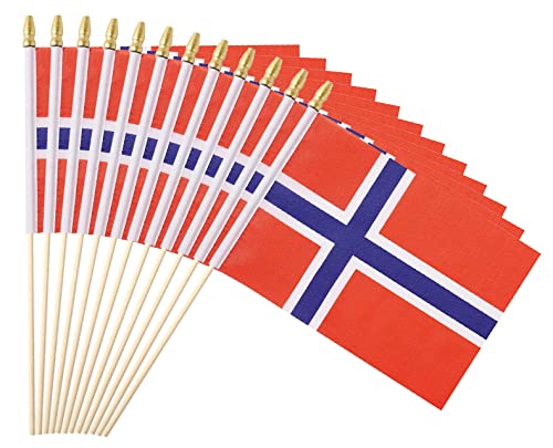 25 Pack Mini Norway Flags - 5x8 Inch Handheld Stick Flags
