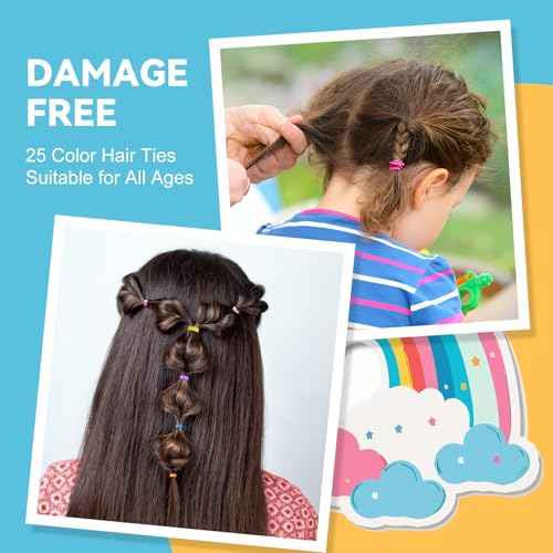 HOYOLS 2500 pcs Colorful Elastic Hair Rubber Bands, Small Hair Ties Accessories No Pull No Damage Stretch Holder for Girls Women TPU (25 Mixed Multi Hue)