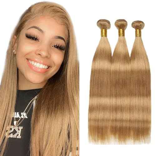 Honey Blonde Bundles Human Hair Color #27 Straight Bundles 22 24 26 Inch Double Weft Weave Extensions Hair Unprocessed Brazilian Virgin Hair