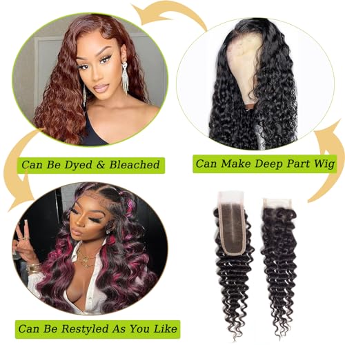 2x6 Deep Wave Closure Human Hair 2x6 Lace Closure Deep Part Transparent Brazilian With Baby Hair Color Black 20 Inch