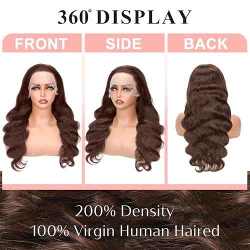 200 Density Chocolate Brown Human Hair Wig 13x6 Hd Lace Front Body Wave Wigs Human Hair Pre Plucked 4# Brown Wigs Human Hair 12 Inch for Women