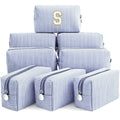 Giesiery Navy Blue Small Seersucker Cosmetic Bags Set of 8 - Travel & Makeup Pouches