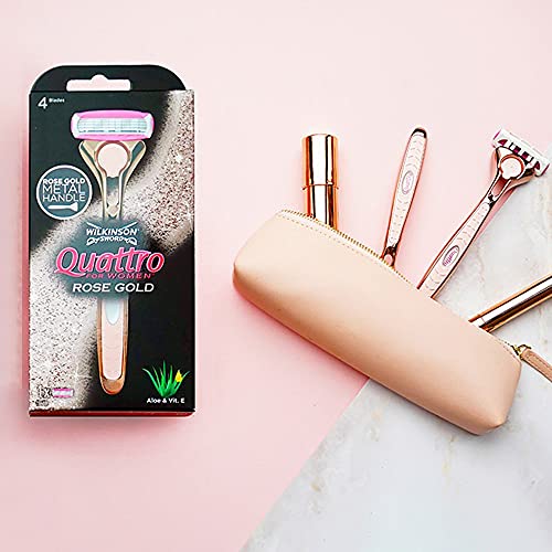 Wilkinson Sword - Quattro for Women | Premium Metal Rose Gold | Razor Handle + 5 Blade Refills