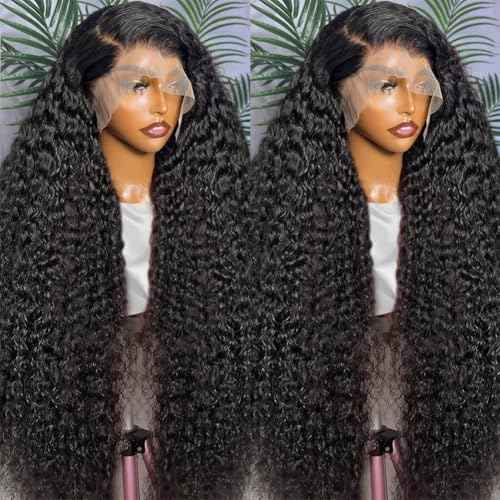 SQU&CIR 16 Inch Deep Wave Lace Front Wigs Human Hair 13x4 HD Lace Front Wigs Human Hair Pre Plucked Brazilian Deep Wave Wig Human Hair Deep Wave Wig 180 Density