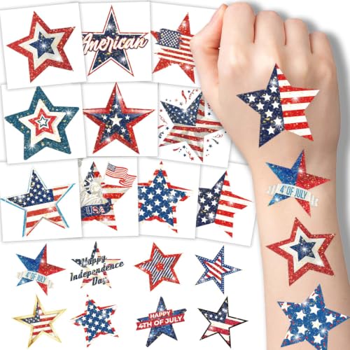120 Pcs Patriotic 4th of July Temporary Tattoos - Star Designs